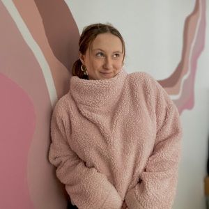 Pink Fluffy Turtleneck Sweater